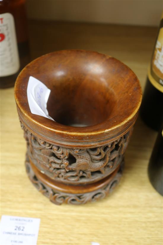 A Chinese carved soapstone brushpot 5in.